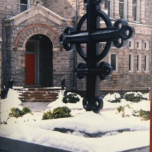 Covered in snow, this COLUMBARIUM CROSS resides at St. Paul’s Episcopal Church in Lynchburg, VA. This piece was cast in iron.