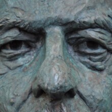 Detail view of bronze sculpture of CHARLES DEGAUL at The NATIONAL D-DAY MEMORIAL in Bedford. This detail view is a close up of DeGaul's face.