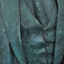 Detail view of the bronze portrait sculpture of CLEMENT ATTLEE at The NATIONAL D-DAY MEMORIAL in Bedford, VA.