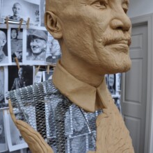 In-progress portrait sculpture of CHIANG KAI-SHEK. In this picture, you can see the sculpture's armature underneath the clay at the Artist’s Studio.