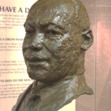 Bronze sculpture of DR. MARTIN LUTHER KING, JR at Lynchburg City Library.