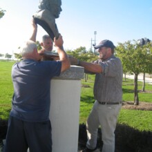 Bronze sculpture of WINSTON CHURCHILL at The NATIONAL D-DAY MEMORIAL in Bedford, VA. This picture features the sculpture Installation.